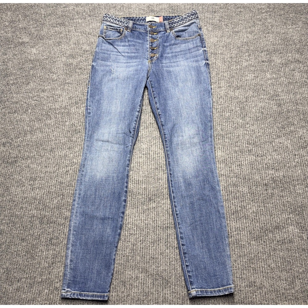 CAbi Button Fly Skinny Jeans Womens 6 Blue Medium Wash High Rise Denim Stretch